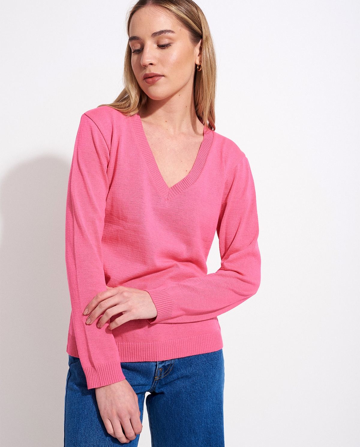 Hot Pink V-Neck Sweater