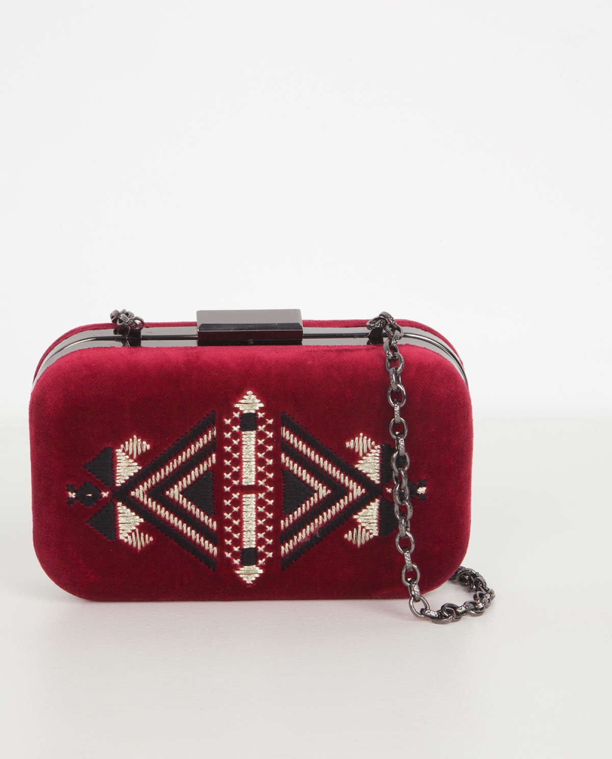 Ruby Embroidered Velvet Clutch